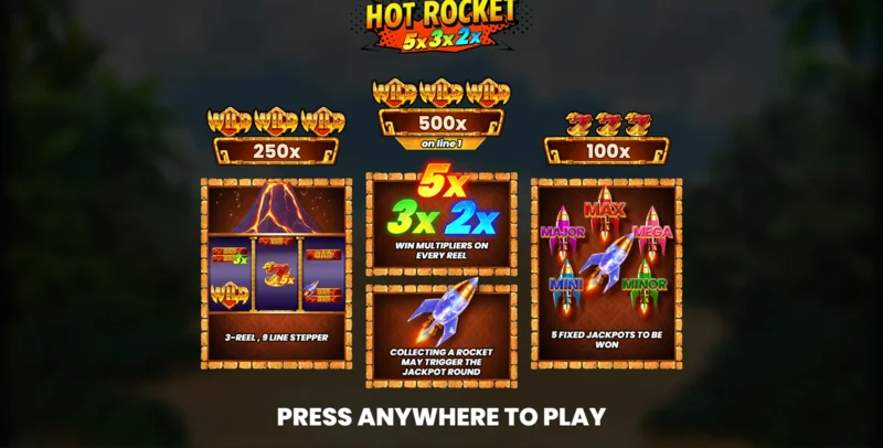 Hot Rocket 5x 3x 2x - menuja kryesore me rrotullat dhe butonin start